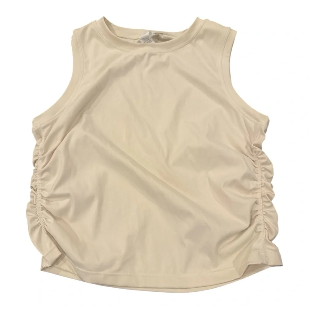 Gold Hinge Women’s Ruched Scrunch Tank Crop Size S Cream Top - Picture 1 of 4